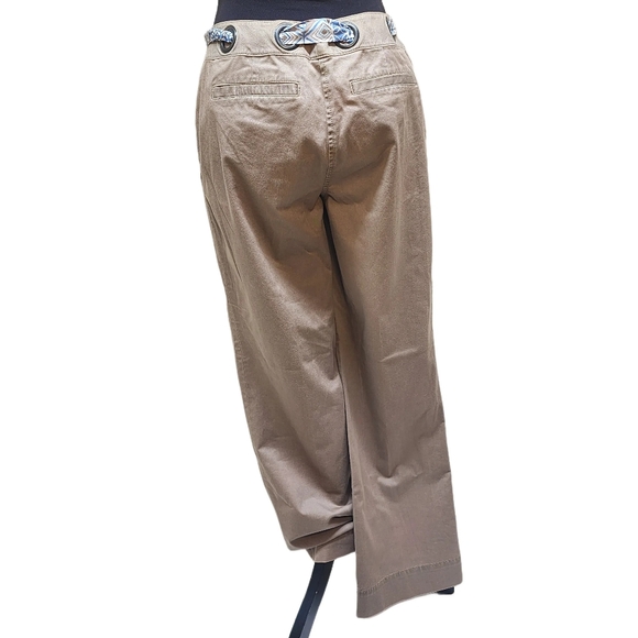 Sigrid Olsen. Wide Leg Khaki Pants w/ scarf belt. Size: 8 - Picture 4 of 10